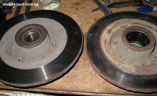 Сравнение тормозного диска с нормально работающим и проблемным суппортом